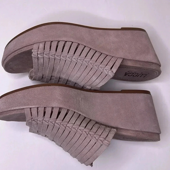 Lucca Lane leather neutral mules heeled wedges sandals size 10 - Picture 3 of 5